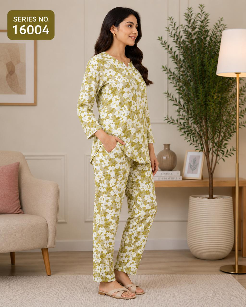 YJ FASHION Women's Floral Print 3/4 Sleeve Kurta Style Top with Pyjama Night Suit Set