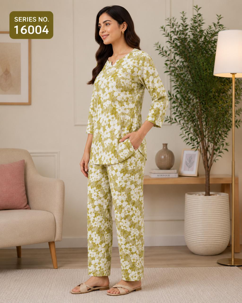 YJ FASHION Women's Floral Print 3/4 Sleeve Kurta Style Top with Pyjama Night Suit Set