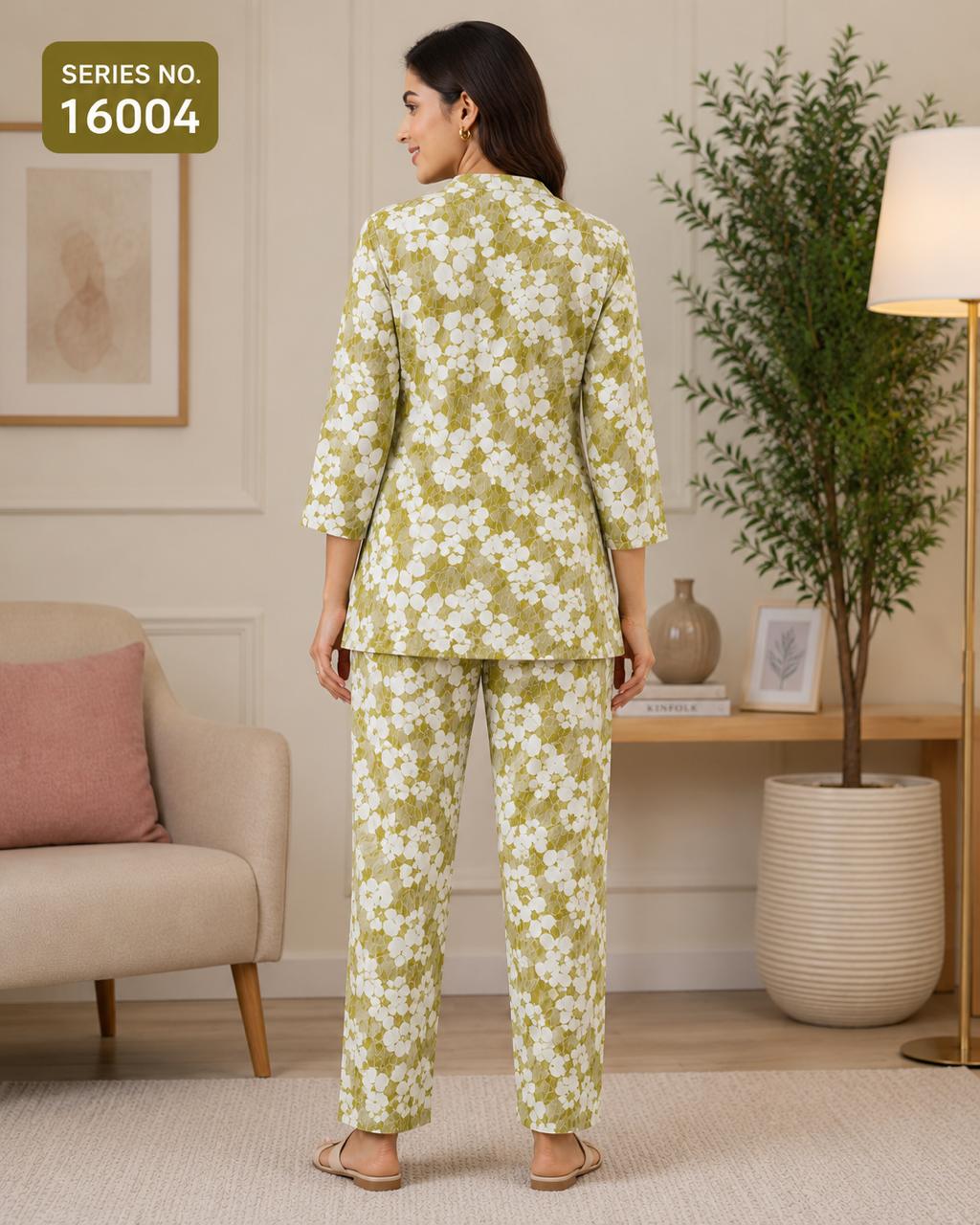 YJ FASHION Women's Floral Print 3/4 Sleeve Kurta Style Top with Pyjama Night Suit Set