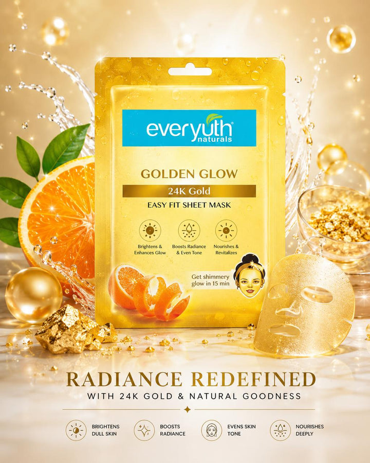 Everyuth Golden Glow 24K Gold Sheet Mask – Pack of 3 for Instant Shimmery Radiance