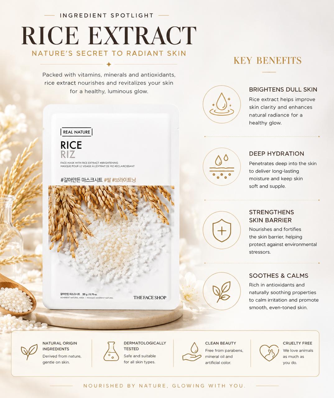 The Face Shop Real Nature Rice Sheet Mask – Brightening & Moisturizing, 20g