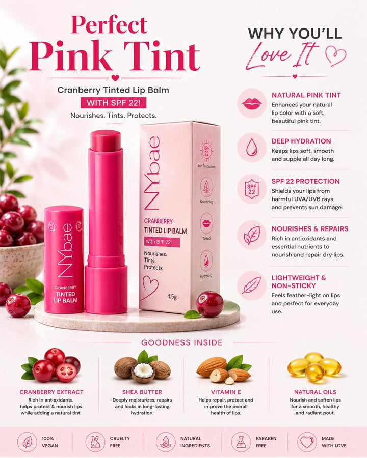 NY Bae Cranberry Tinted Lip Balm – Perfect Pink Tint with SPF 22