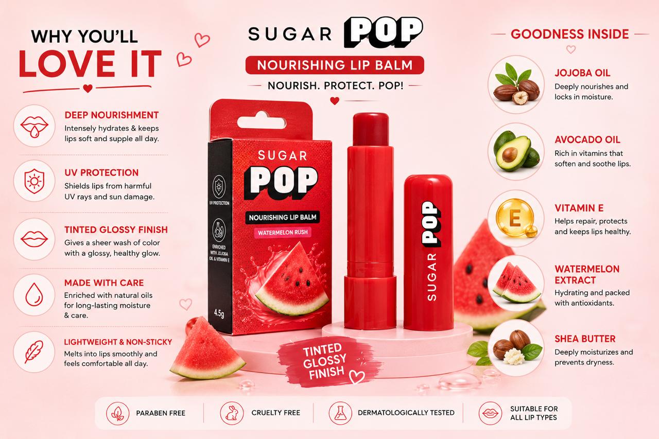 SUGAR POP Nourishing Lip Balm – Avocado Oil Infused with UV Protection, 4.5g