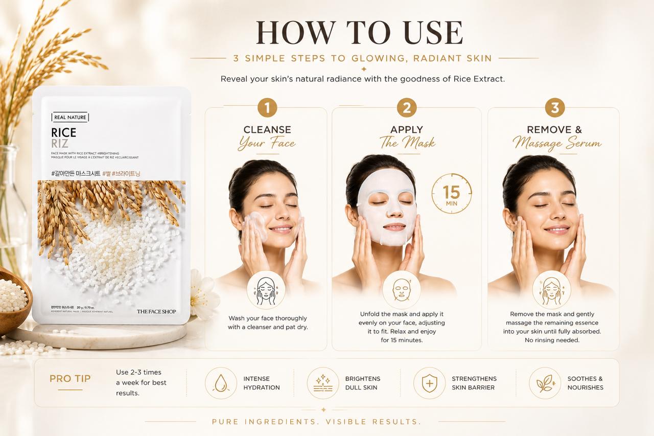 The Face Shop Real Nature Rice Sheet Mask – Brightening & Moisturizing, 20g