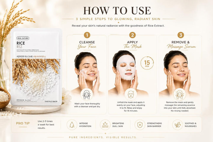 The Face Shop Real Nature Rice Sheet Mask – Brightening & Moisturizing, 20g