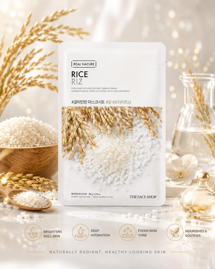 The Face Shop Real Nature Rice Sheet Mask – Brightening & Moisturizing, 20g