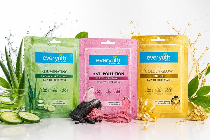 Everyuth Naturals Sheet Mask Combo – Rejuvenating, Anti-Pollution & Golden Glow, Pack of 3