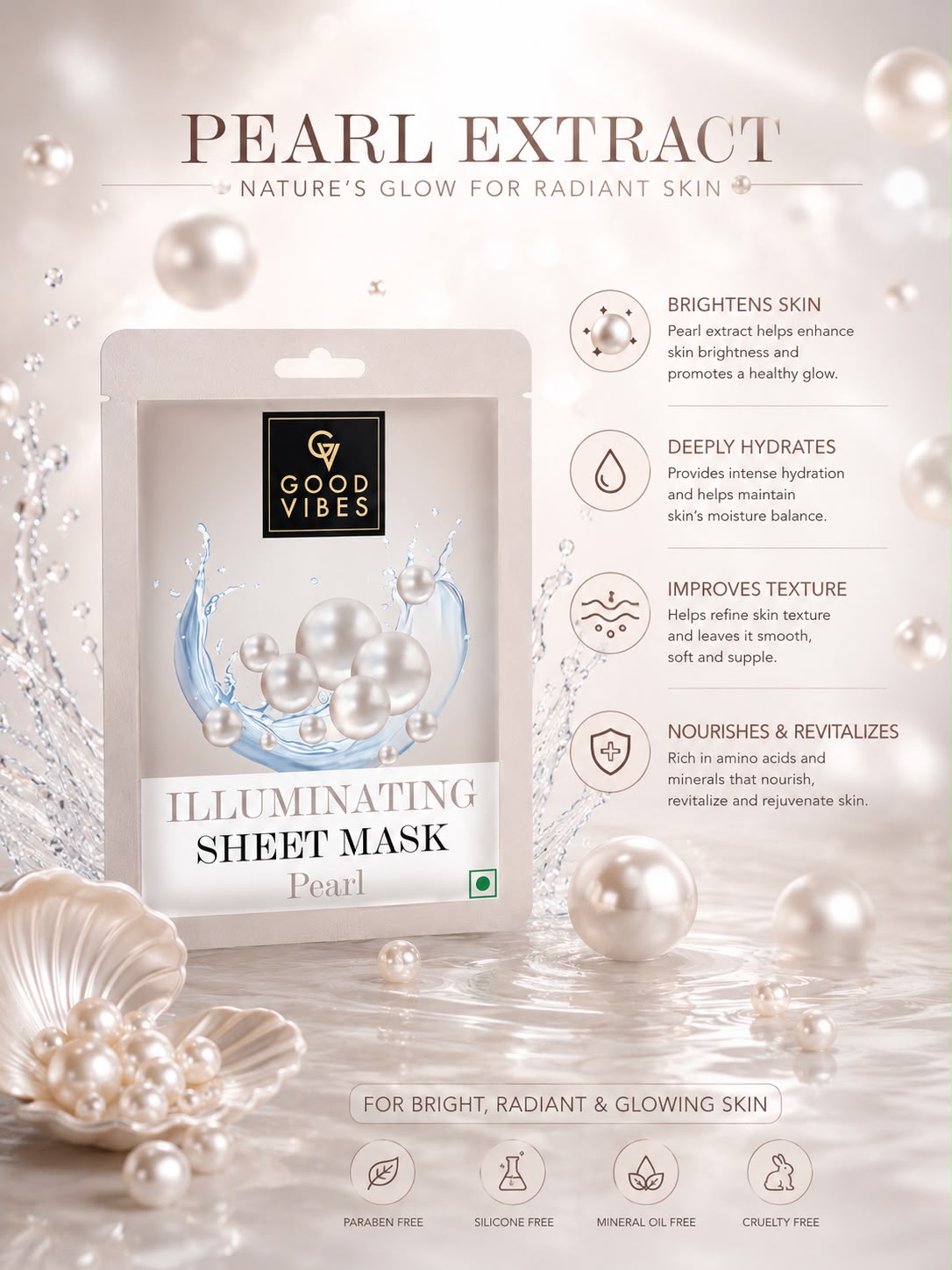 Good Vibes Pearl Illuminating Sheet Mask – Instant Glow & Radiance, 20g
