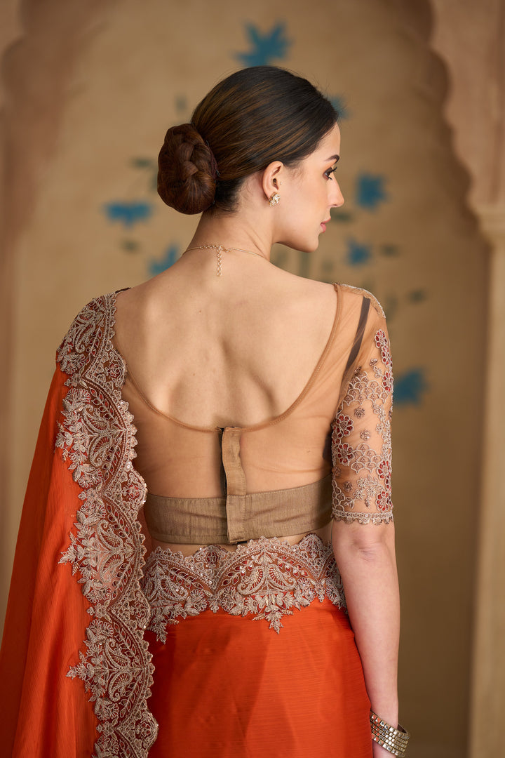 Orange Silk Georgette Saree