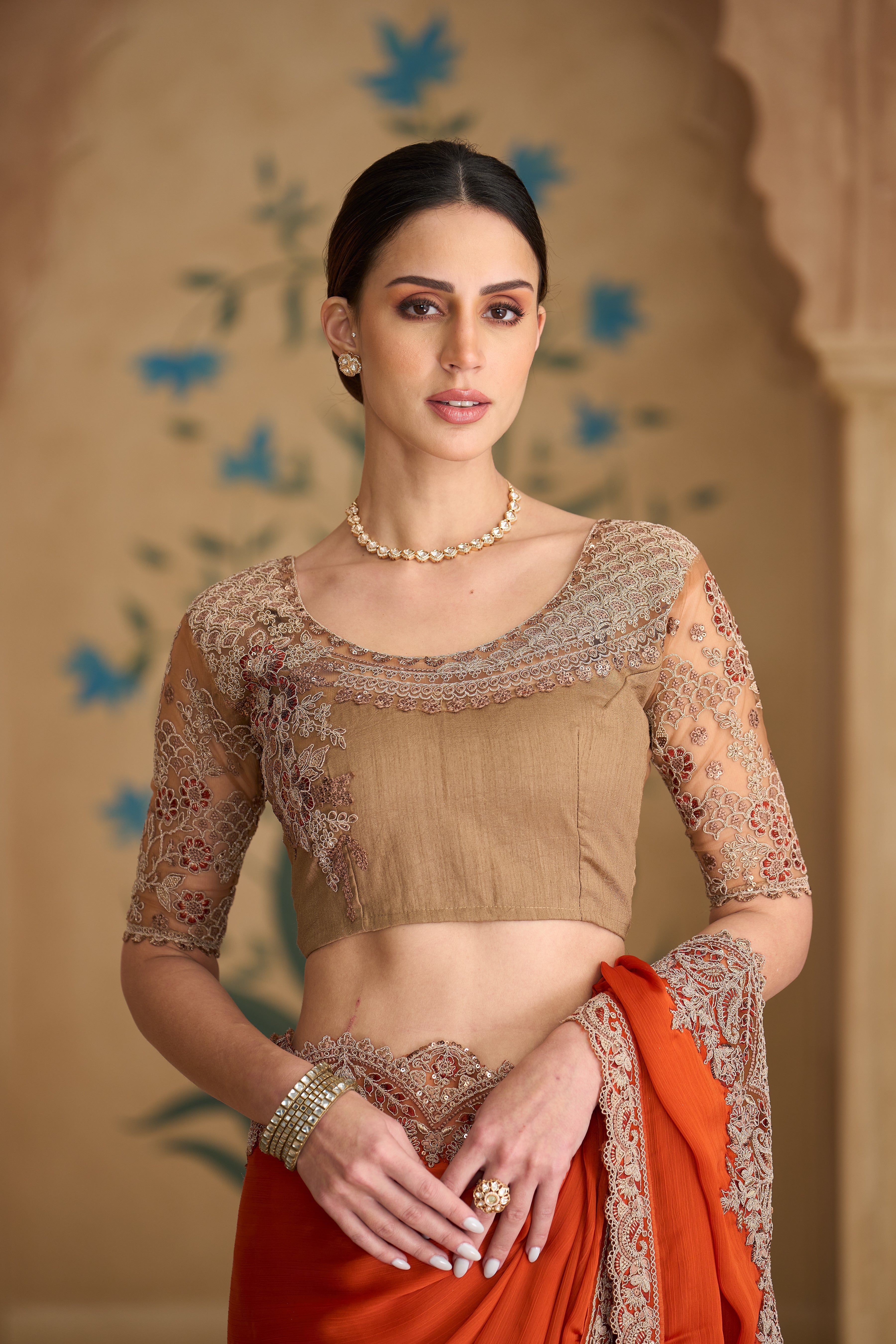 Orange Silk Georgette Saree