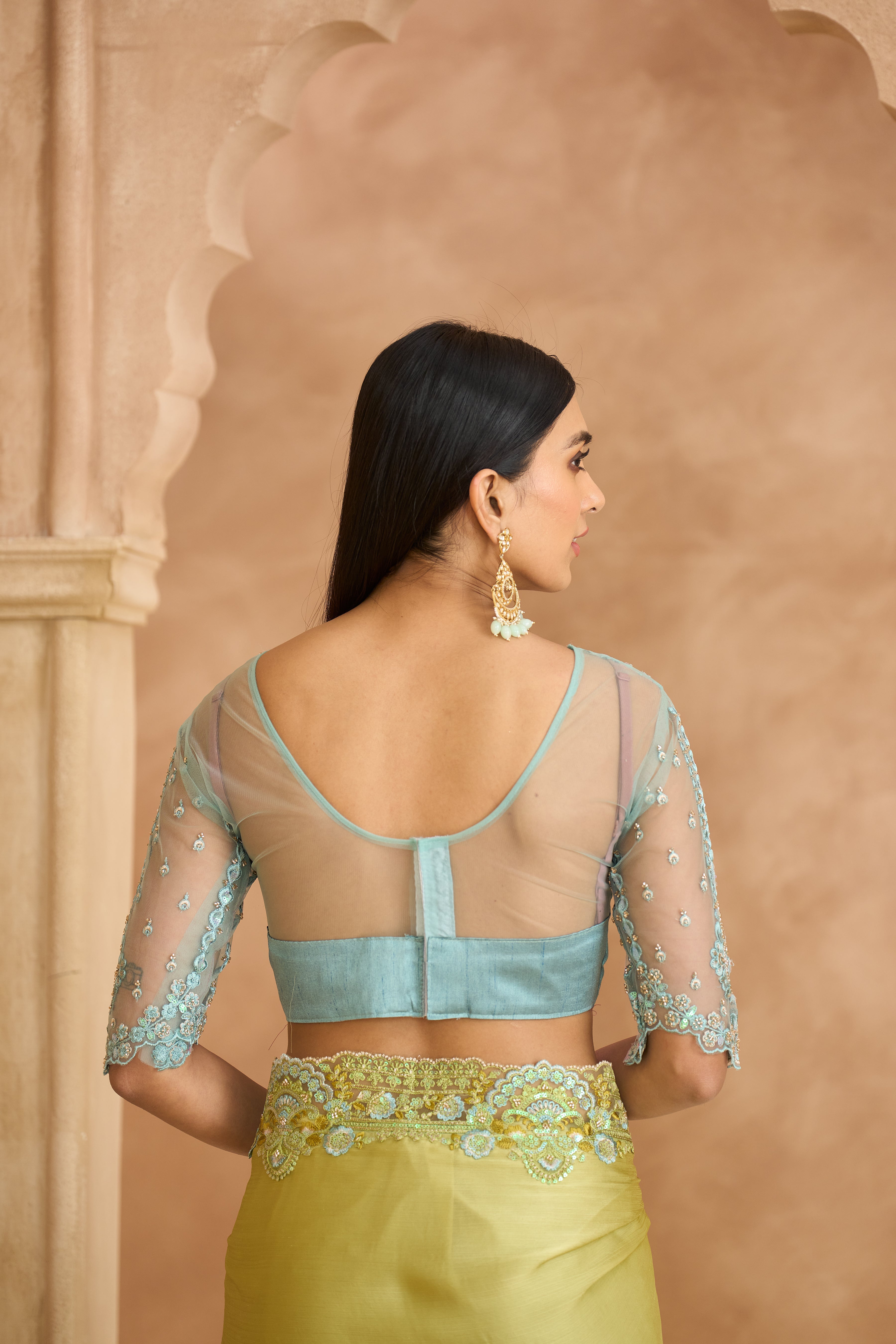 Pistachio Green Silk Georgette Saree
