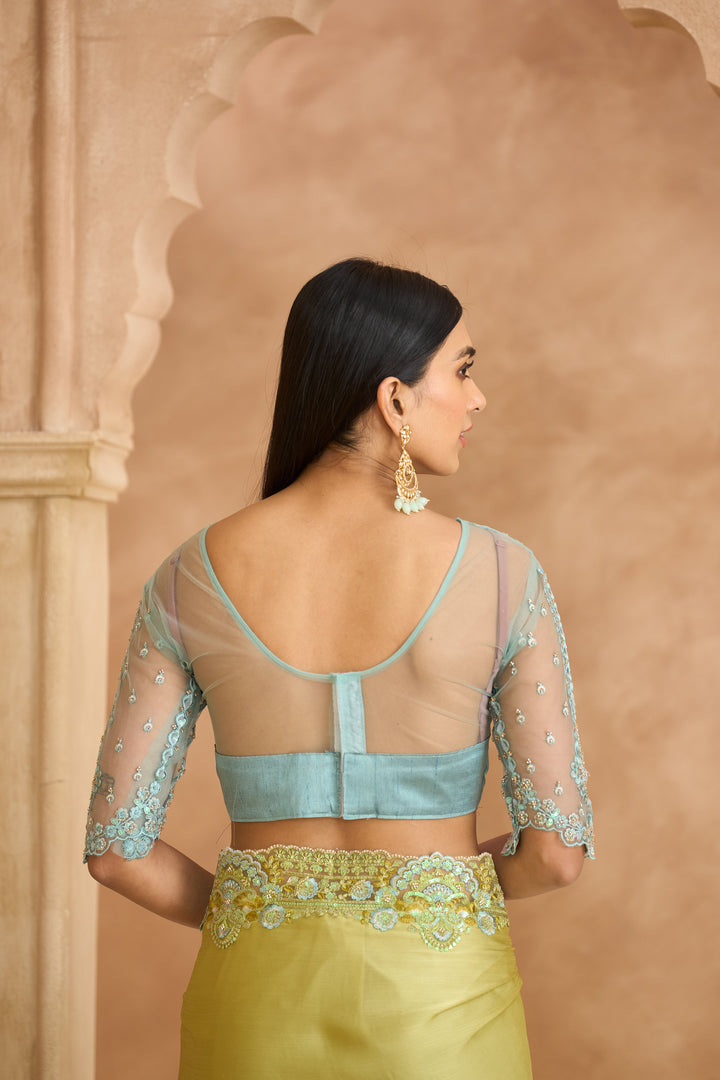 Pistachio Green Silk Georgette Saree