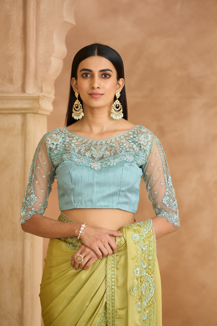 Pistachio Green Silk Georgette Saree