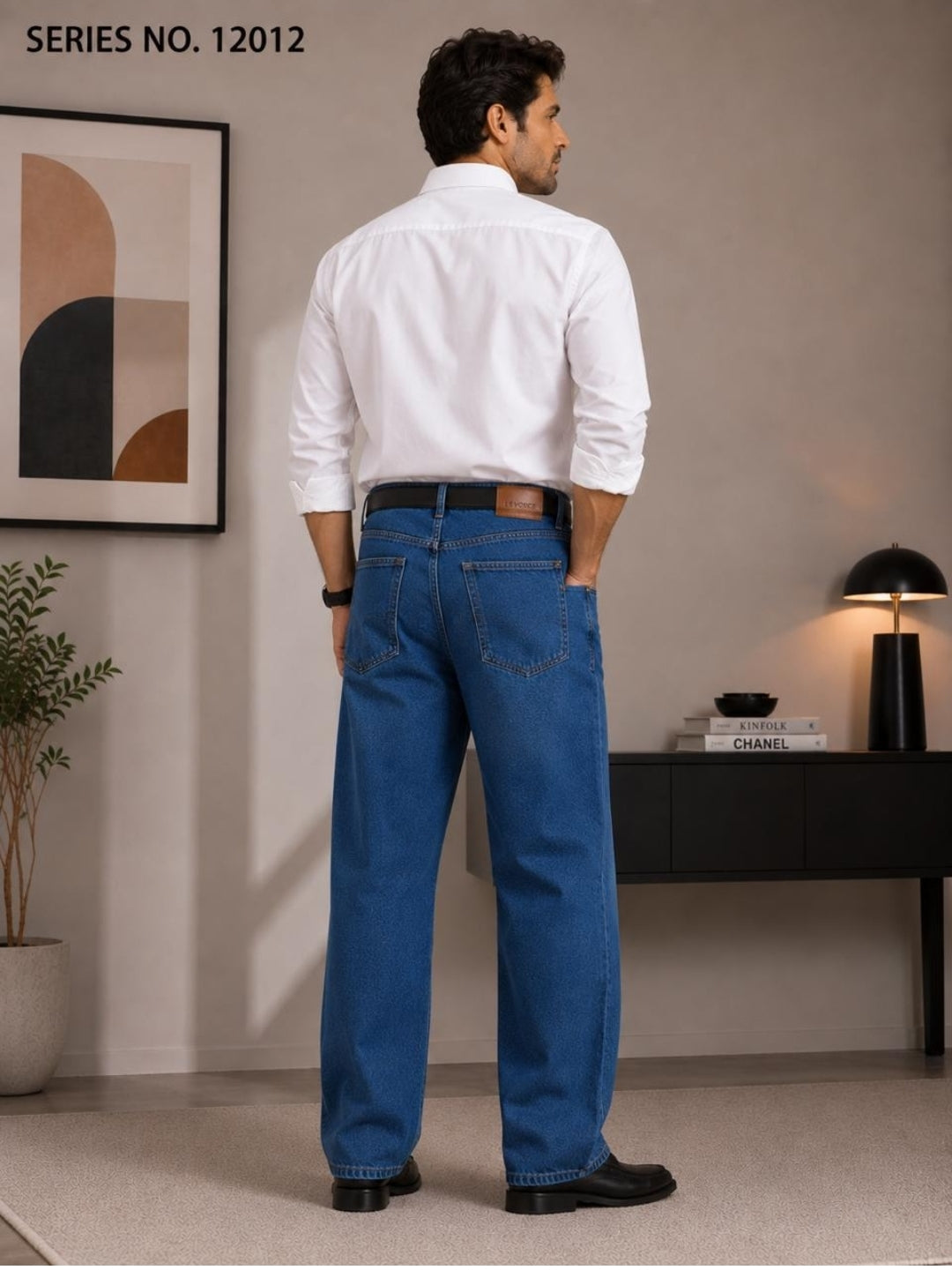 YJ FASHION Men's Relaxed Fit Mid Rise Mid Blue Jeans