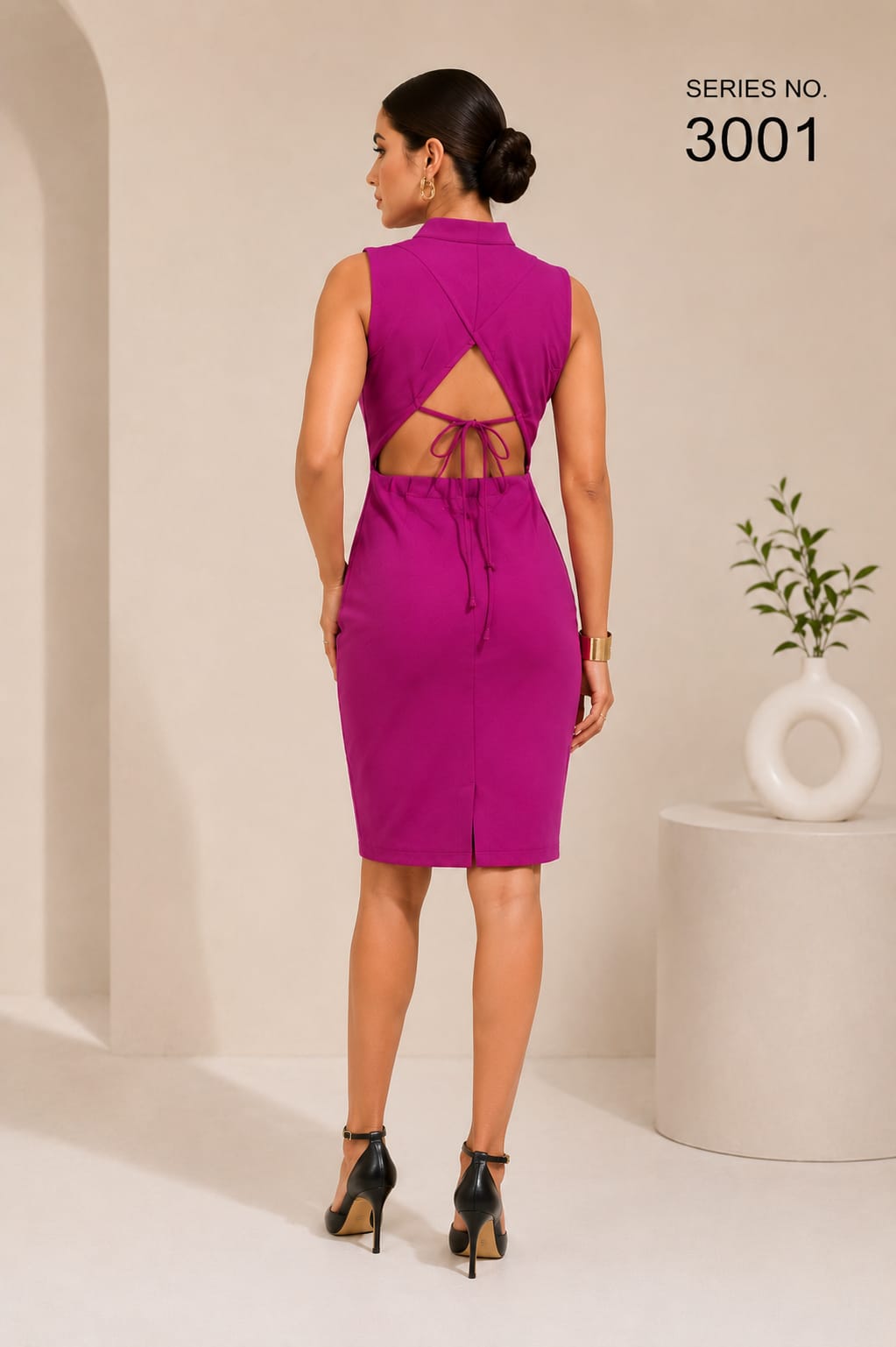 YJ FASHION Magenta High-Neck Bodycon Dress - Series 3001