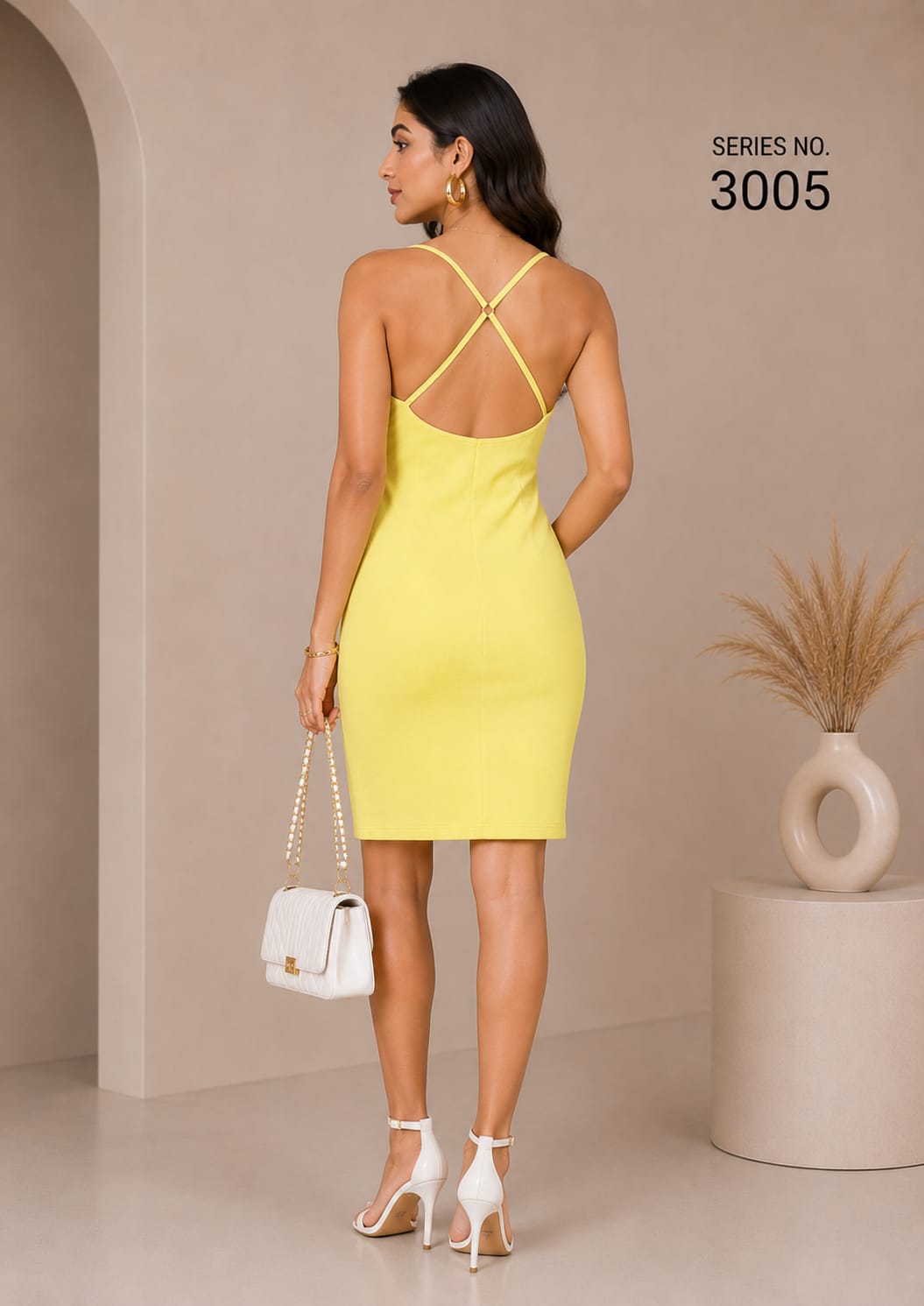YJ FASHION Pastel Yellow Spaghetti Strap Bodycon Mini Dress - Series 3005