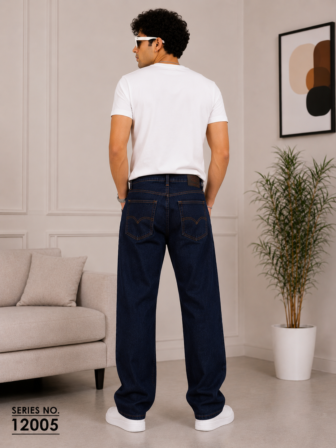 YJ FASHION Men's Relaxed Fit Dark Indigo Straight Jeans