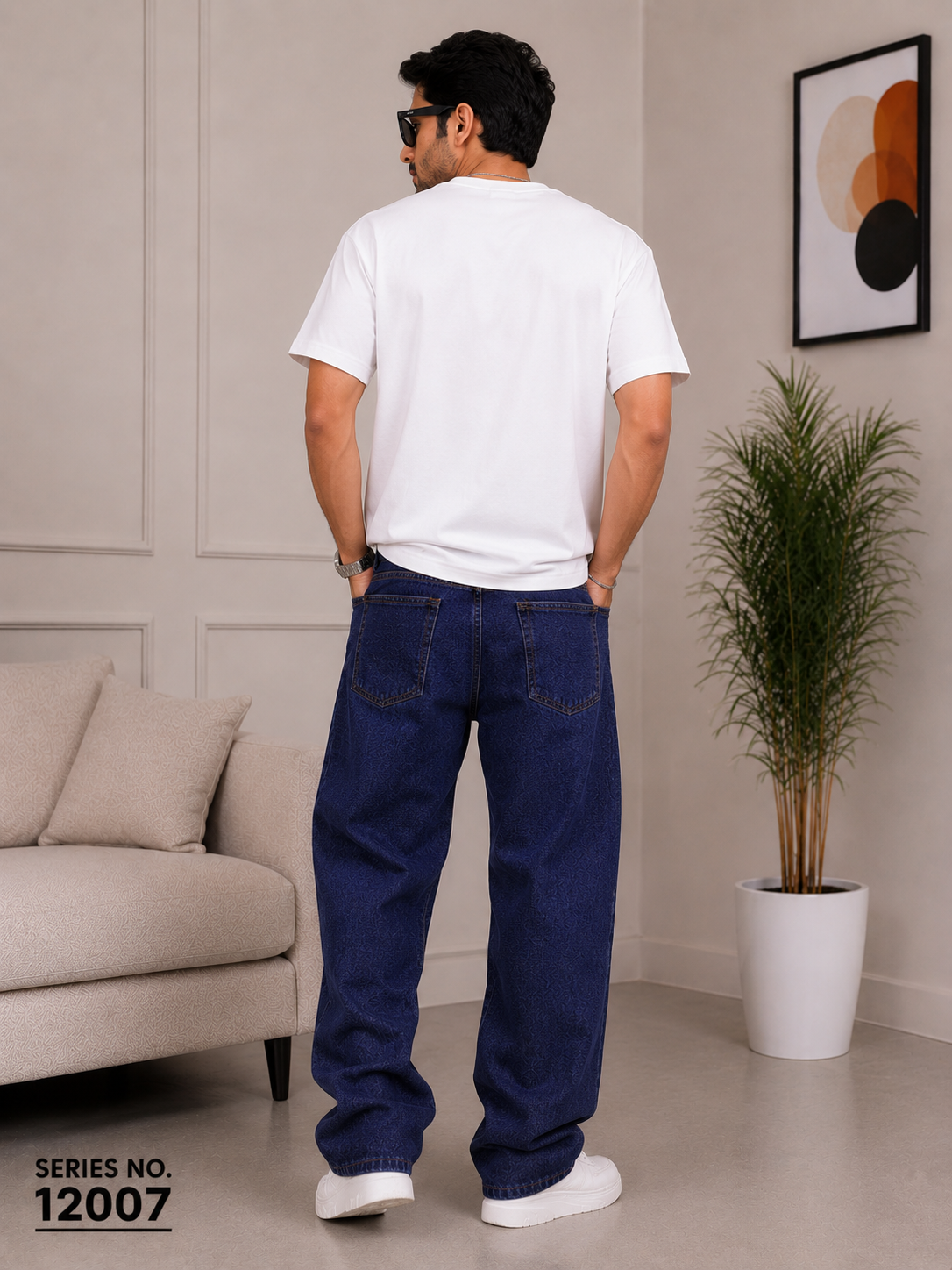 YJ FASHION Men's Loose Fit Mid Rise Dark Blue Jeans