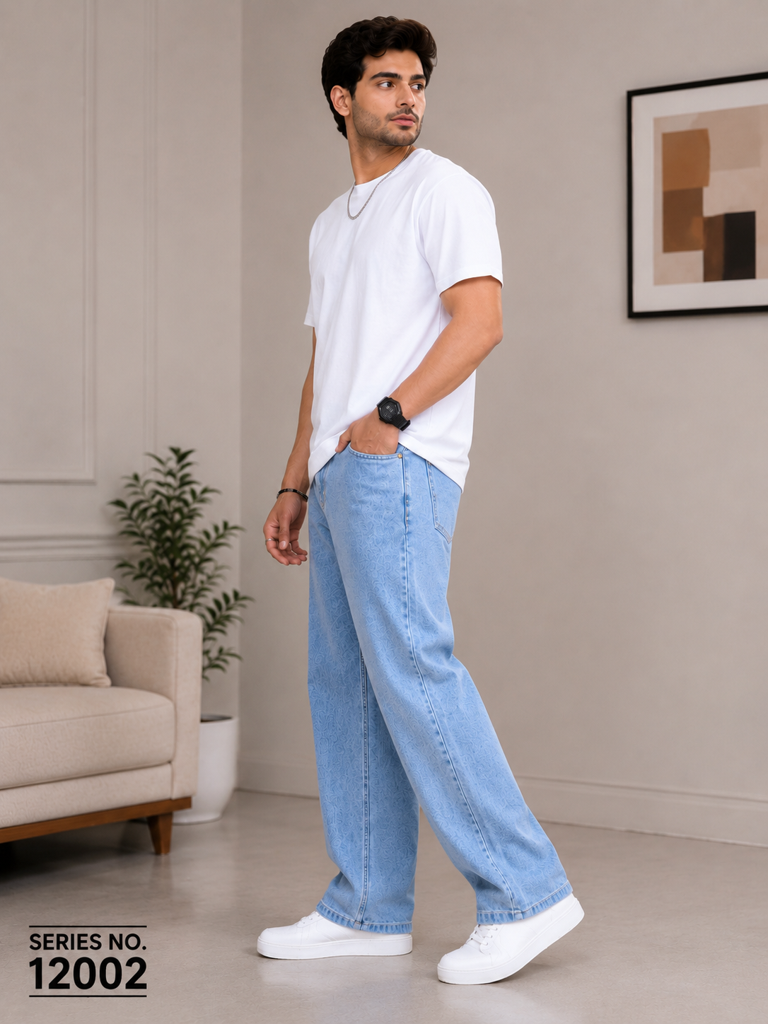 YJ FASHION Men's Relaxed Fit Light Wash Baggy Jeans