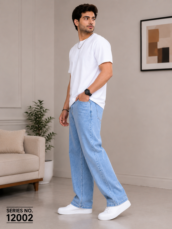 YJ FASHION Men's Relaxed Fit Light Wash Baggy Jeans