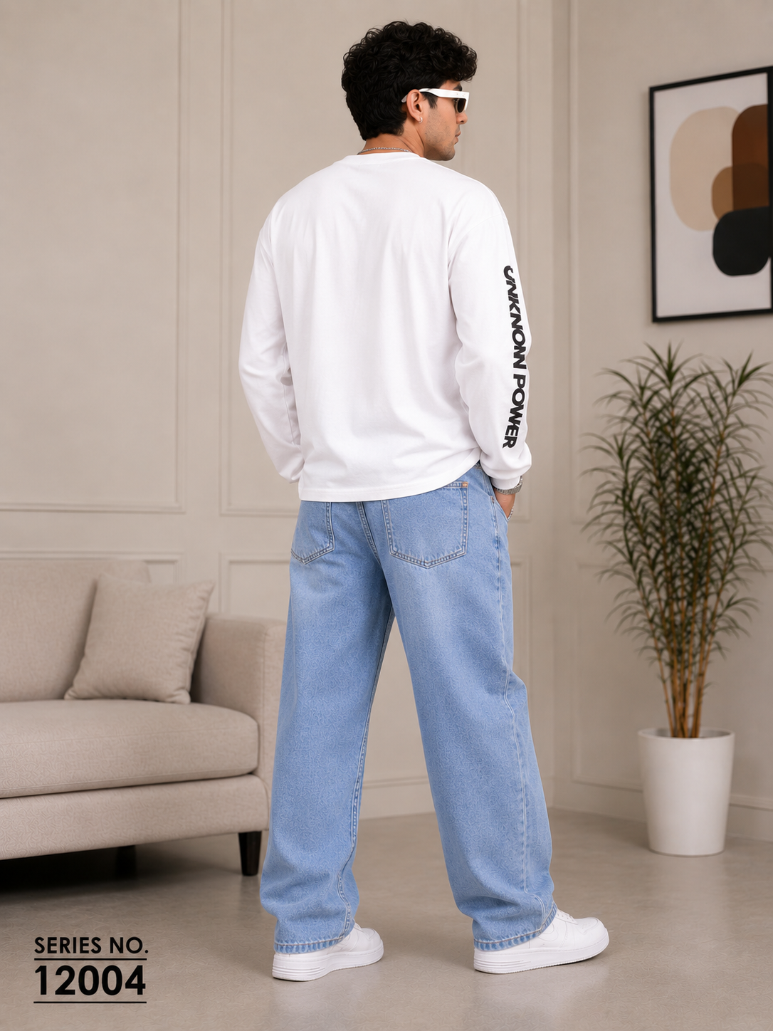 YJ FASHION Men's Straight Fit Light Blue Baggy Jeans