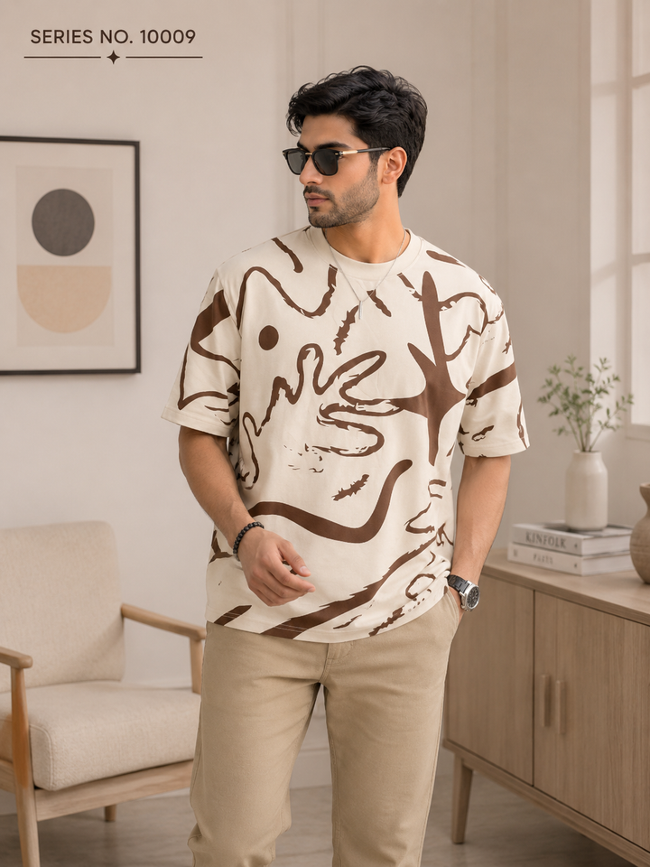 YJ FASHION Men's Relaxed Fit Abstract Print Cotton T-Shirt