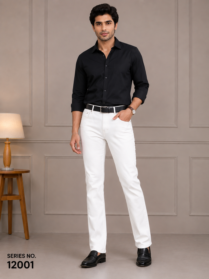 YJ FASHION Men's Slim Fit Solid White Stretch Jeans