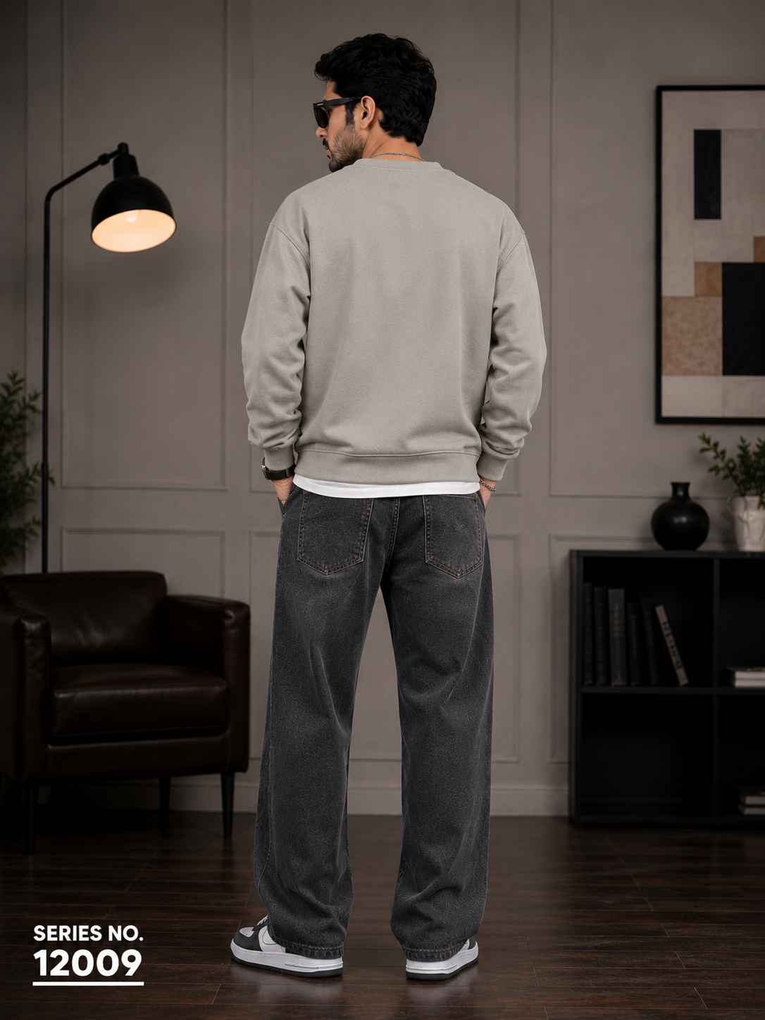 YJ FASHION Men's Loose Fit Mid Rise Dark Grey Jeans
