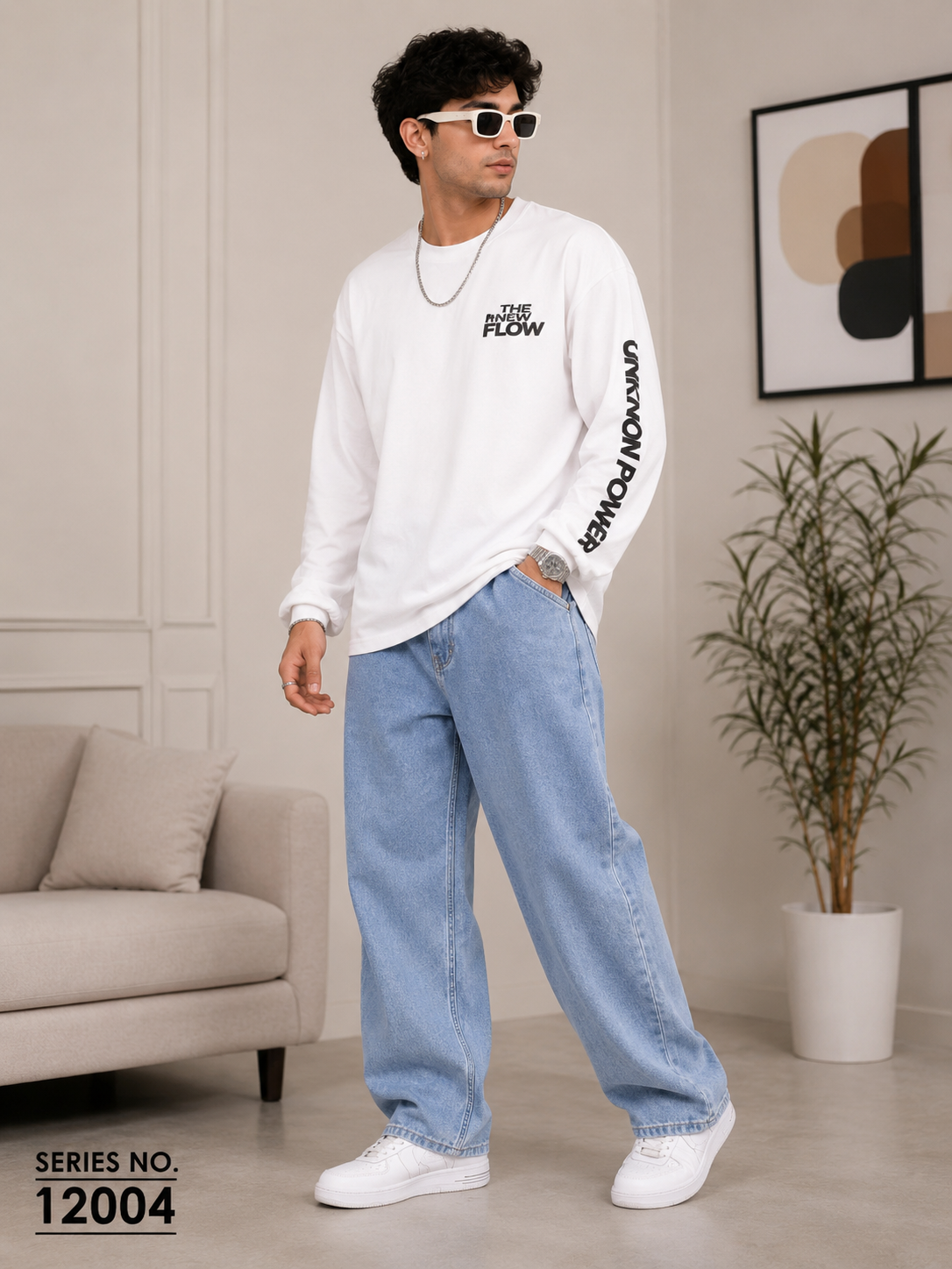 YJ FASHION Men's Straight Fit Light Blue Baggy Jeans