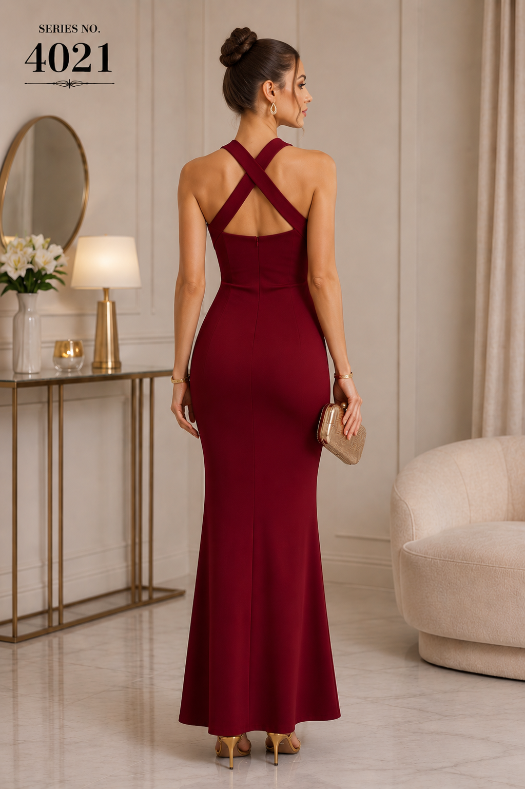 YJ FASHION Maroon Halter Cutout Mermaid Maxi Dress