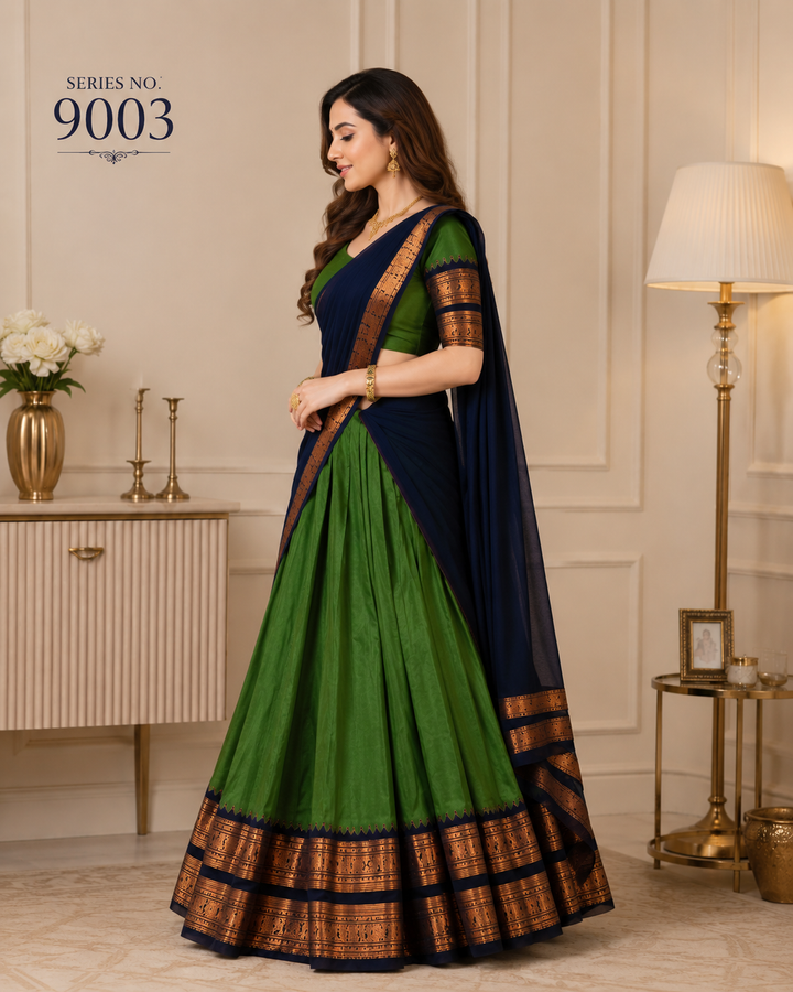 YJ FASHION Green Navy Silk Lehenga Choli With Zari Border Dupatta