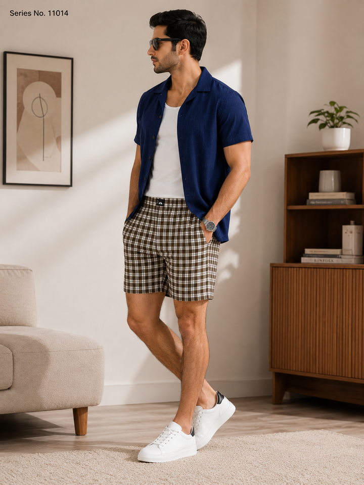 YJ FASHION Men's Checked Casual Shorts With Elastic Waistband