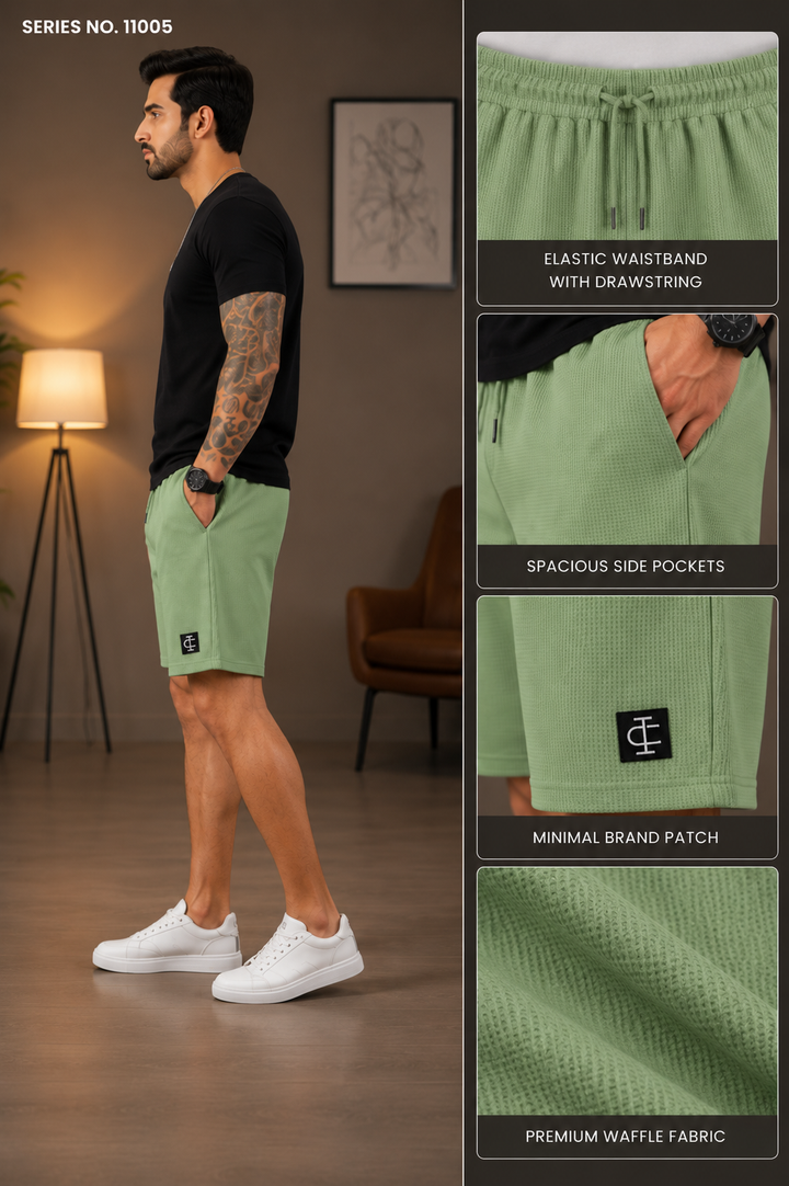 YJ FASHION Men's Premium Waffle Knit Shorts With Side Pockets