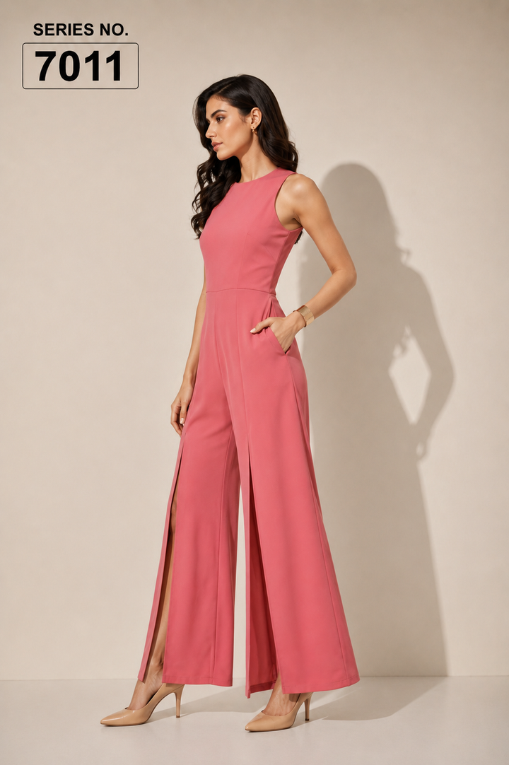 YJ FASHION Pink Sleeveless Slit Leg Jumpsuit