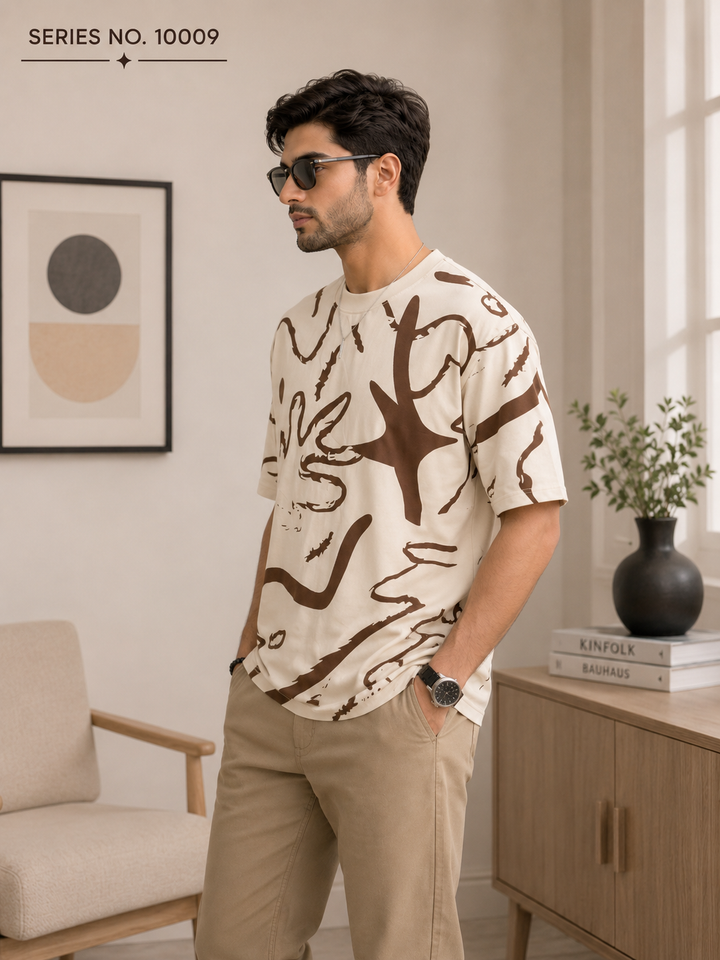 YJ FASHION Men's Relaxed Fit Abstract Print Cotton T-Shirt