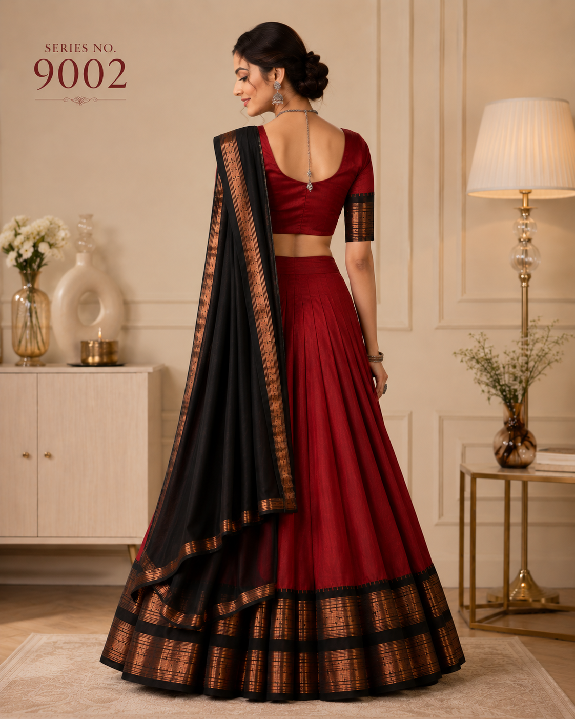 YJ FASHION Maroon Black Silk Lehenga Choli With Zari Border Dupatta