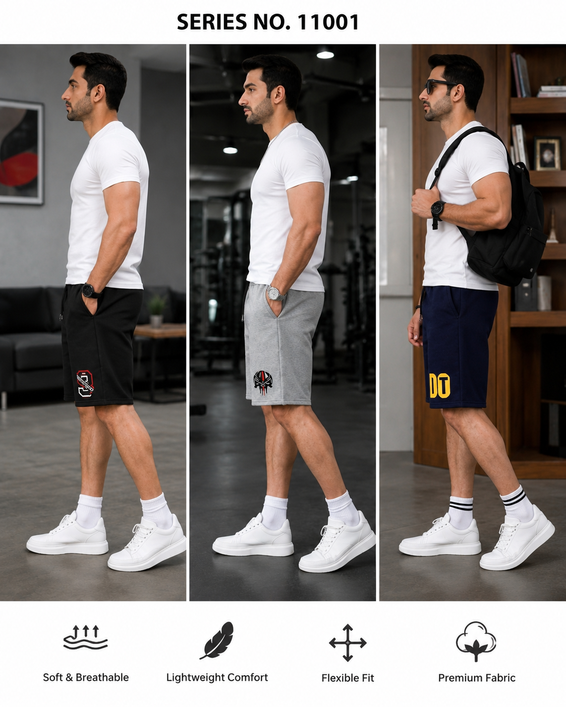 YJ FASHION Men's Premium Cotton Printed Gym Shorts