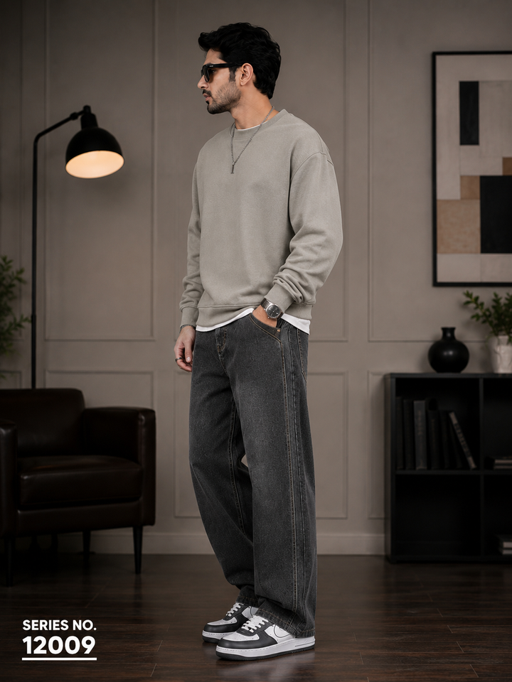 YJ FASHION Men's Loose Fit Mid Rise Dark Grey Jeans