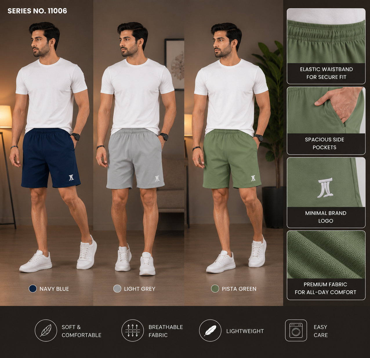 YJ FASHION Men's Solid Dry Fit Sports Shorts Pack Of 3