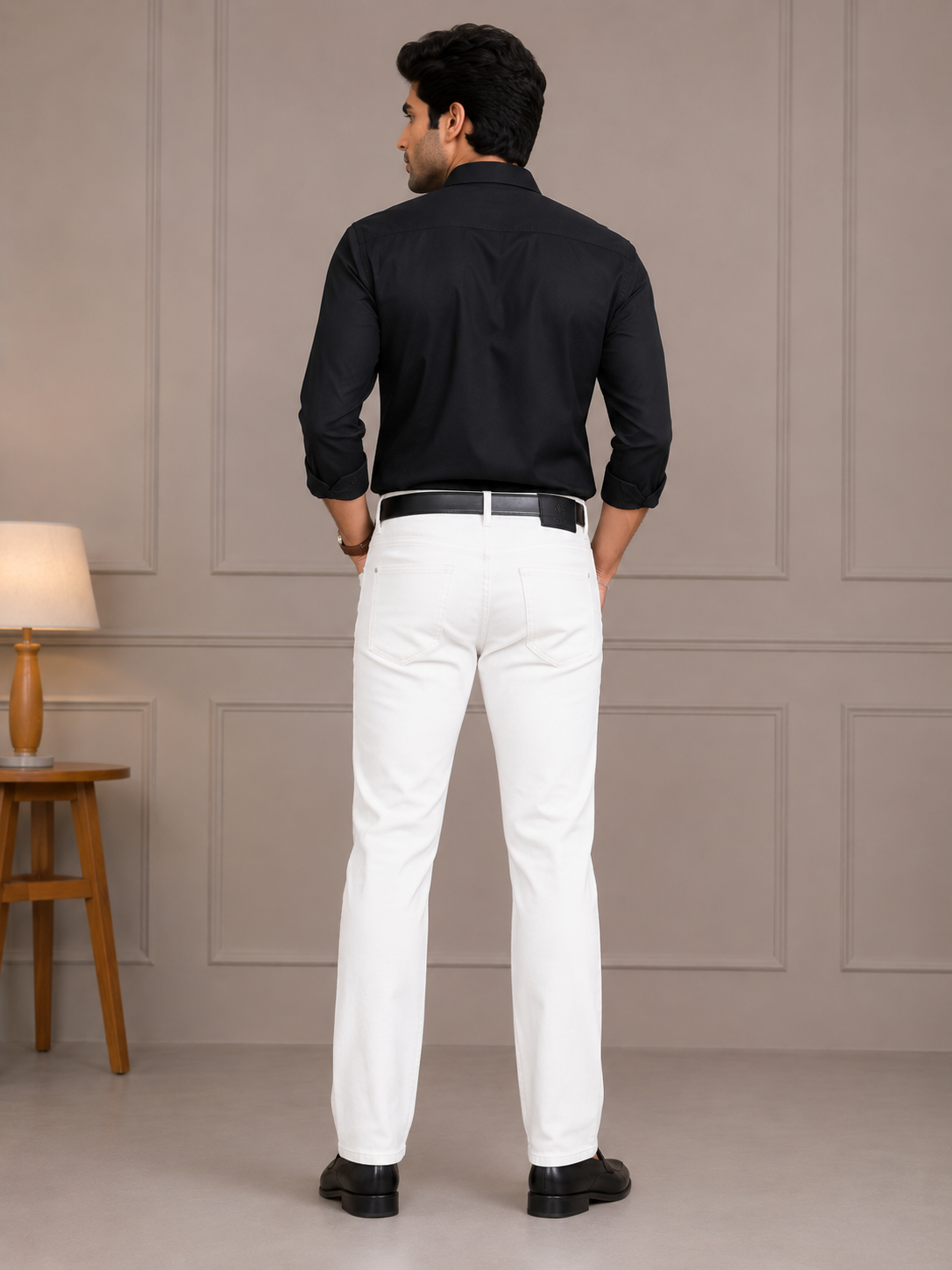 YJ FASHION Men's Slim Fit Solid White Stretch Jeans