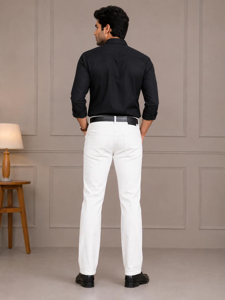 YJ FASHION Men's Slim Fit Solid White Stretch Jeans