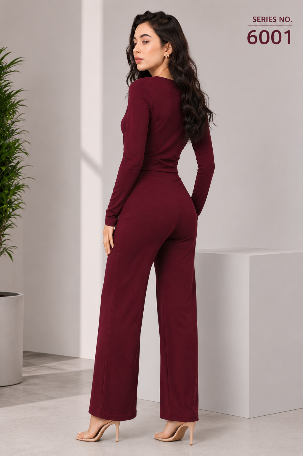YJ FASHION Maroon Keyhole Cut-Out Wrap Crop Top Co-ord Set - Series 6001