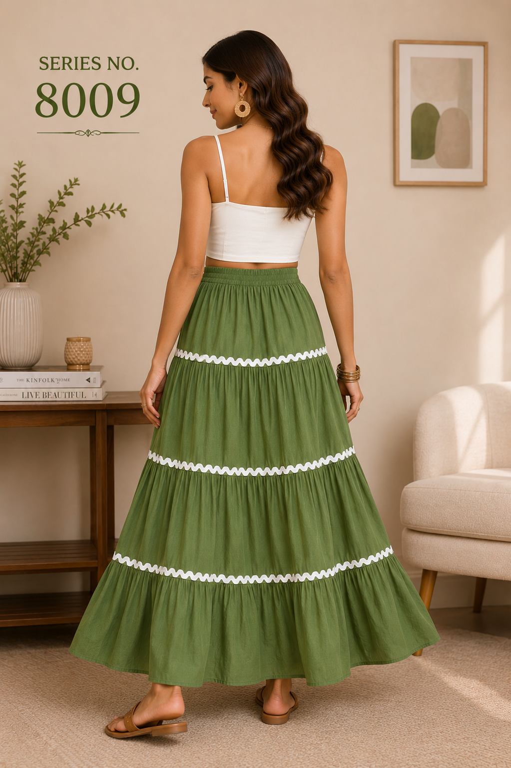 YJ FASHION Plum Tiered Maxi Skirt With White Lace Trim