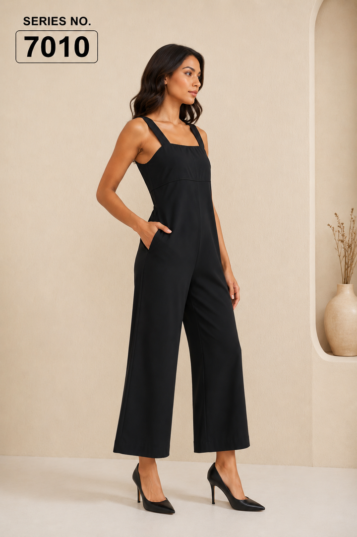 YJ FASHION Black Square Neck Culotte Jumpsuit