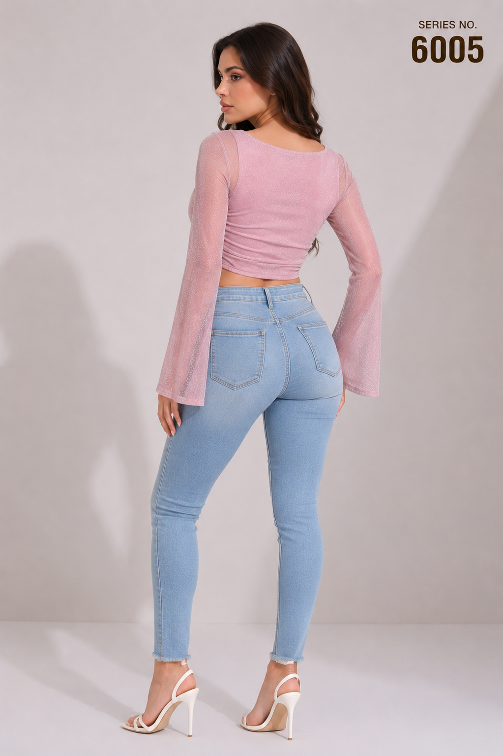 YJ FASHION Mauve Shimmer Ruched Bell Sleeve Crop Top - Series 6005