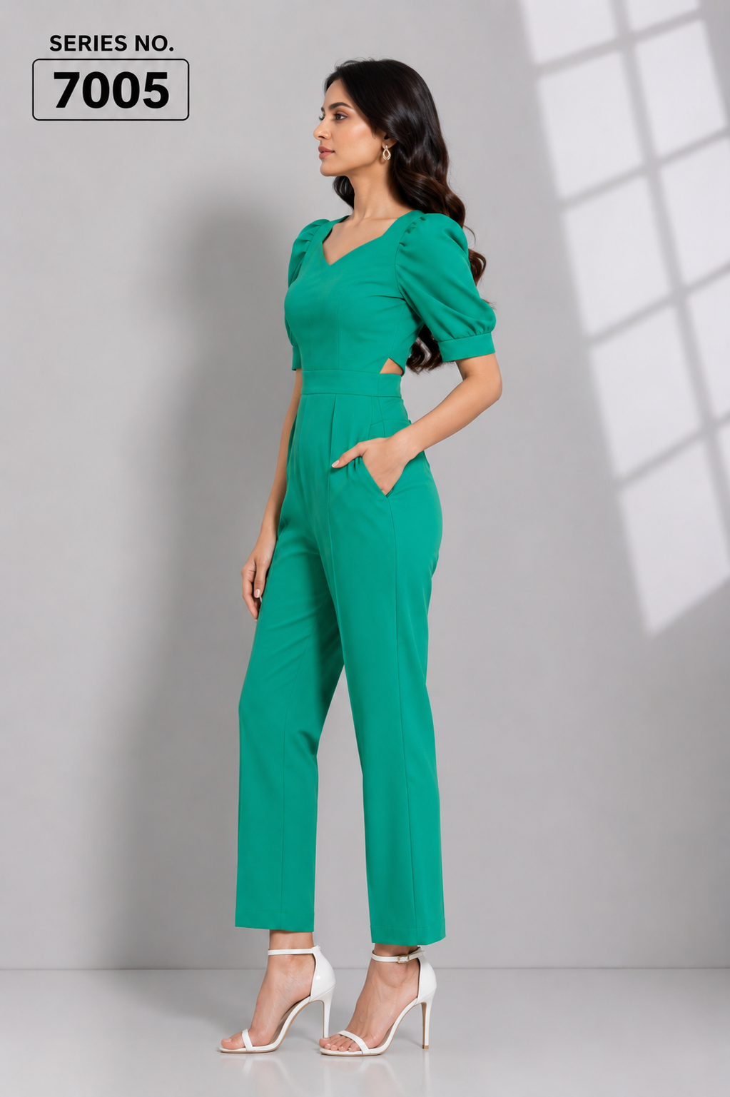 YJ FASHION Green Puff Sleeve Sweetheart Jumpsuit