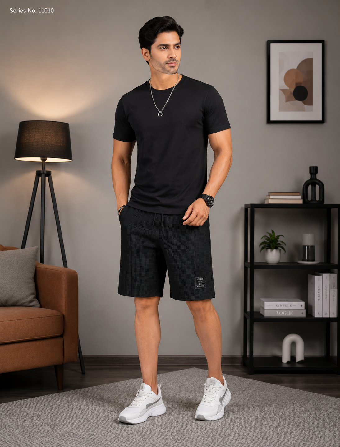YJ FASHION Men's Waffle Knit Casual Shorts With Drawstring