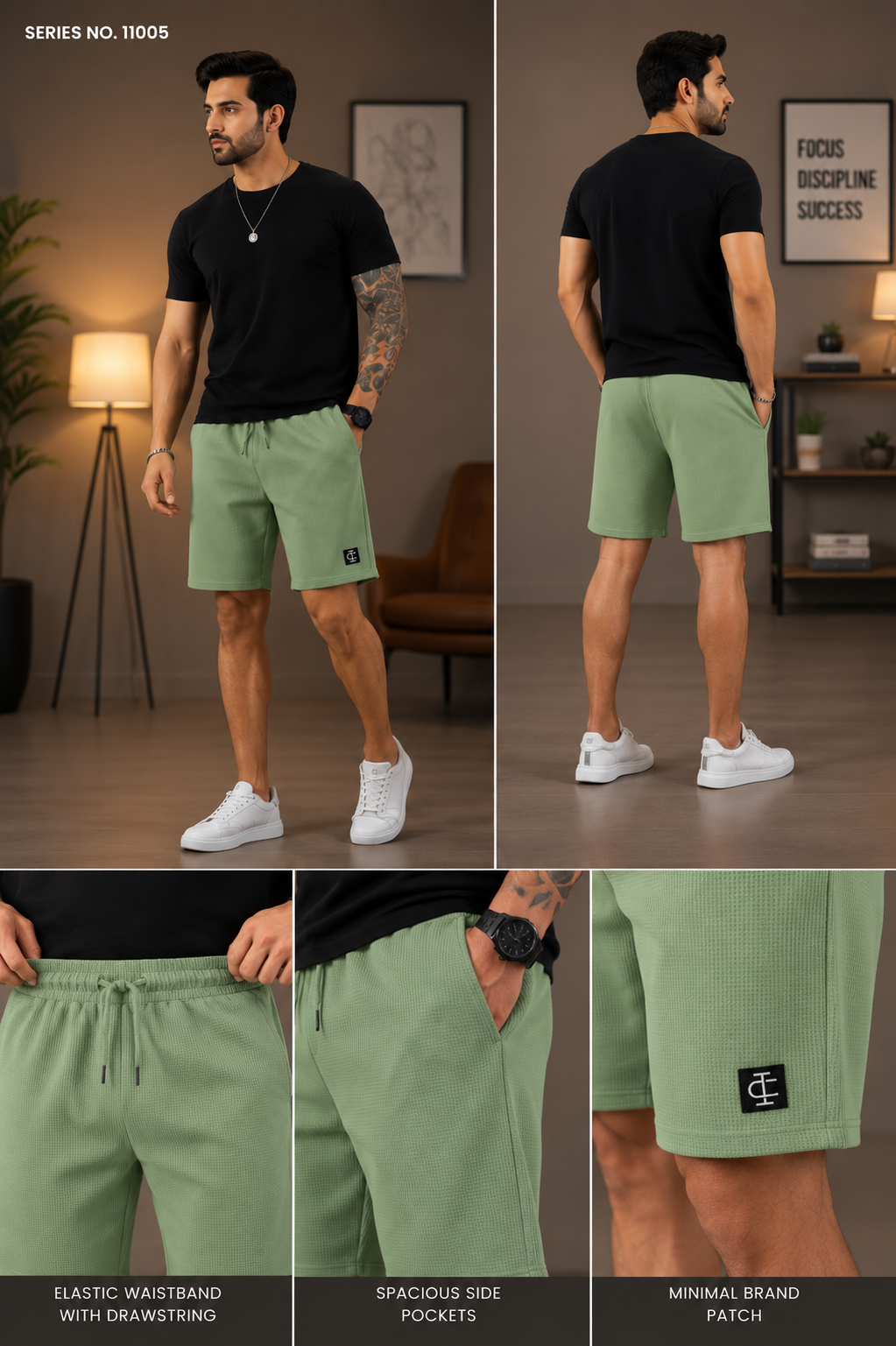 YJ FASHION Men's Premium Waffle Knit Shorts With Side Pockets