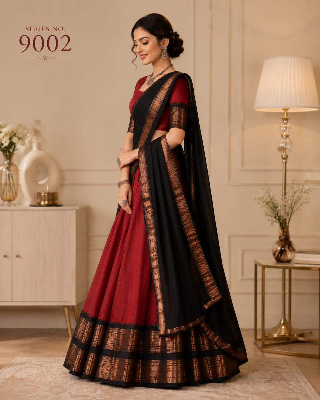 YJ FASHION Maroon Black Silk Lehenga Choli With Zari Border Dupatta