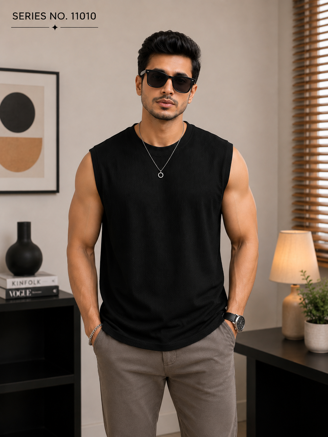 YJ FASHION Men's Sleeveless Textured Cotton Round Neck Vest
